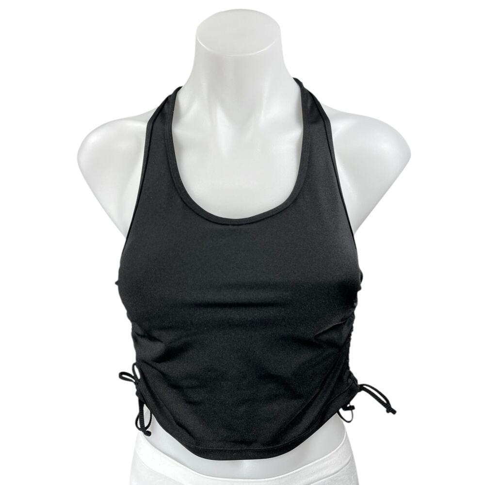 Alala Women's Black Sleeveless Racerback Ruched Sides Pullover Crop Tank Top S